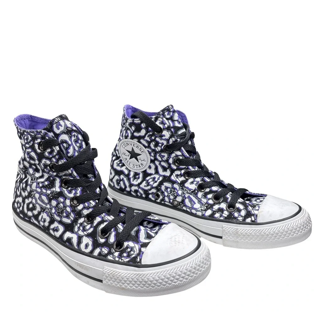 Converse Black, Purple and White Sneakers animal print Vibrant Purple Lining 6.5 - Picture 3 of 9